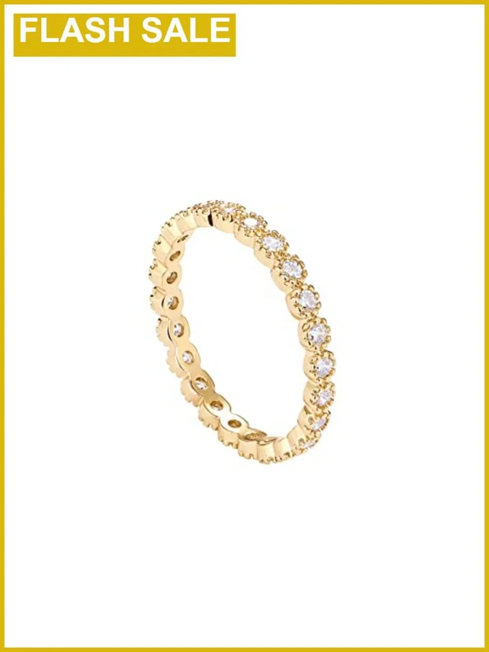 14K Gold Plated CZ Marquise Milgrain Eternity Band Stackable Ring